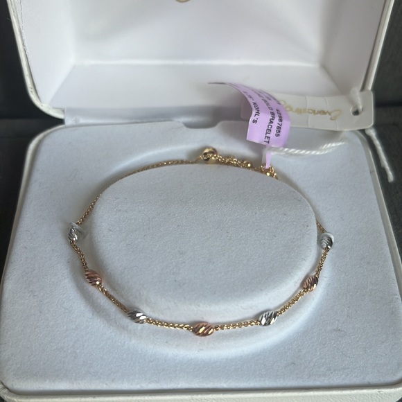 Everlasting Gold 10K Tri-Tone Bead Station Gold Bracelet - Picture 2 of 4